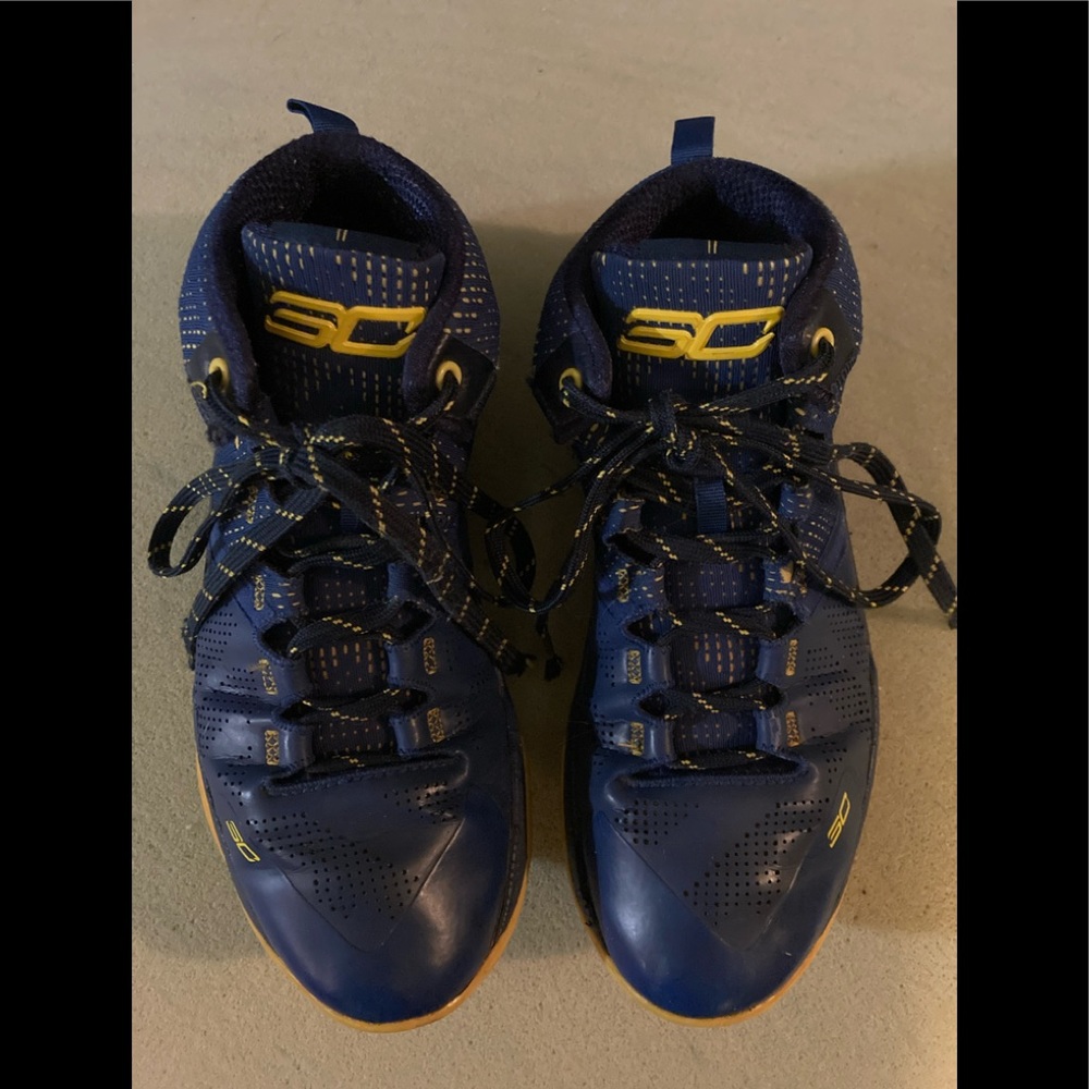 Stephen Curry 2 Dub Nation Size 6 Youth, Blue and Yellow high top sneakers, Used